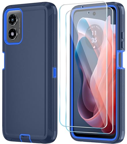 Qinmay Funda para Motorola Moto G Play 2024 4G con protector de pantalla HD, funda para teléfono Moto G Play 4G 2024, a prueba de golpes, funda de 3 capas para Motorola Moto G Play 2024 (azul marino)