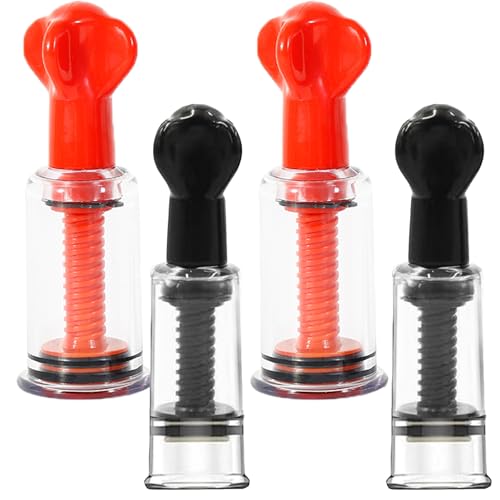 Jesakmie 4pcs 2 Size Nipple Sucker for Flat or Inverted Shy Nipples, Red Black Portable Nipple Pump Sucker, Inverted Nipple Puller Suction for Breastfeeding Women (2pcsRed + 2pcsBlack)
