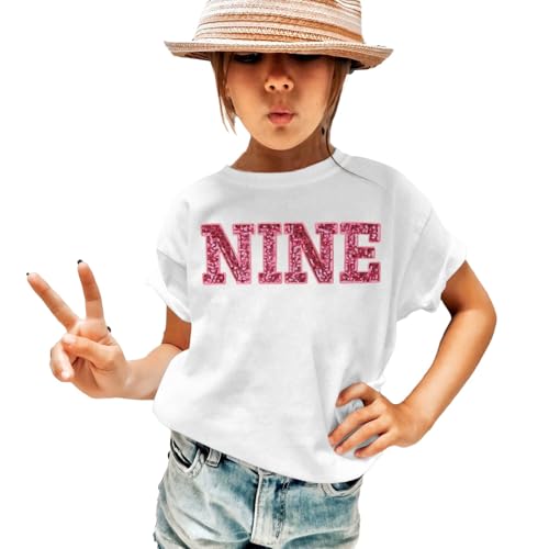 GLIGLITTR Birthday Girl Shirt 6th 7th 8th 9th Girls Birthday Tshirt Kids Bday Party Outfit Sequin Glitter Embroidery Tee Tops(White 9Y)