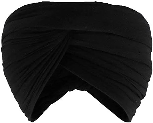 ErkicSharvgun Men & Women Casual Cotton Turban Traditional Indian Sardar Pagg Sikh Punjabi Pagri Shahi Dastar Cap Head Wrap 6 Meter Black