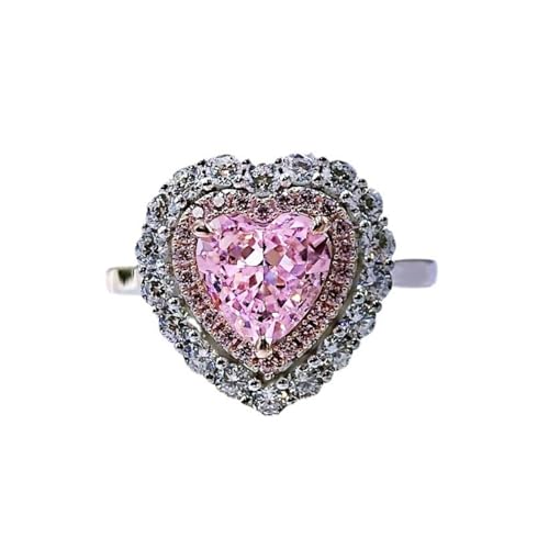 Bague en argent S925 et diamant rose de haute pureté taillé en cœur