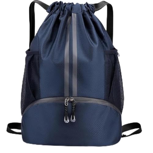 Mochila Cuerdas, Azul Mochila Gimnasio para Mujer Hombre Bolsa de Cuerdas con Compartimento de Zapatos Gran Capacidad Bolsa Impermeable para Baloncesto, Fútbol, Voleibol, Viajes, Gimnasio, Natación