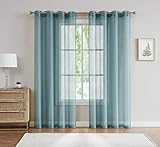 LinenZone Sheer Dusty Blue Curtains. Dusty Blue Sheer Curtains. 2 Sheer Curtain Panels in Package. E