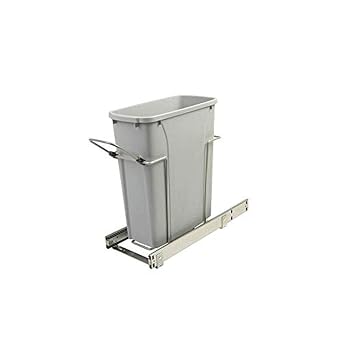 Knape & Vogt Soft-Close Pull-Out Trash Can for Cabinets, 20 Qt 5 Gallon Bottom Mount Single Kitchen Trash Bin, 8-3/8 in. x 20-1/8 in. x 17-5/16 in., SCB9-1-20PT, Platinum