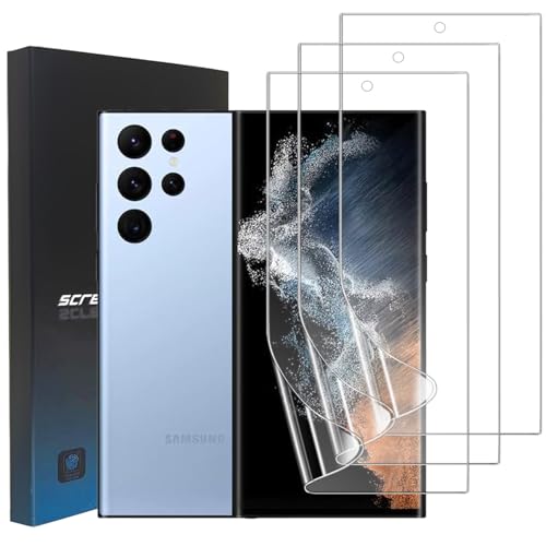 zonyee 3 peças protetor de ecrã para Samsung Galaxy S22 Ultra, película protetora de hidrogel flexível de TPU [sem vidro][compatível com sensor de impressões digitais, alta sensibilidade]