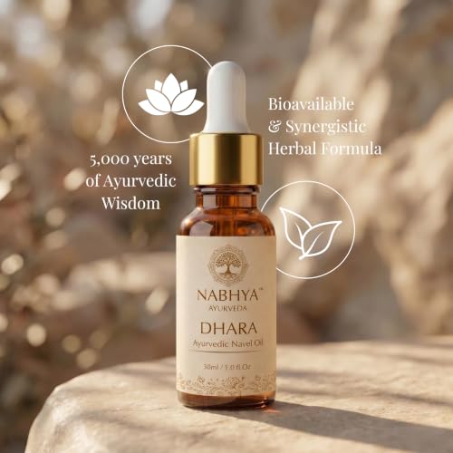 Image of Nabhya Dhara Belly Button Oil | Ayurvedic Nabhi Oil for Bloating, Gas Relief & Digestion | Nabhya Ayurveda Dhara Navel Oil with Ajwain, Hing, Ginger & Saunf | 30 ml | Ayurvedic Nabhi Oil for Bloating, Gas & Digestion | PAM-Certified | 100% Natural | For Men & Women | All Skin Types