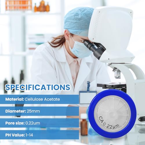 Image of Cellulose Acetate Membrane Syringe Filter 25mm Diameter 0.22um Pore Size Syringe Lab Filter for Laboratory School Science, Pack of 10 (Model AMCA02225)