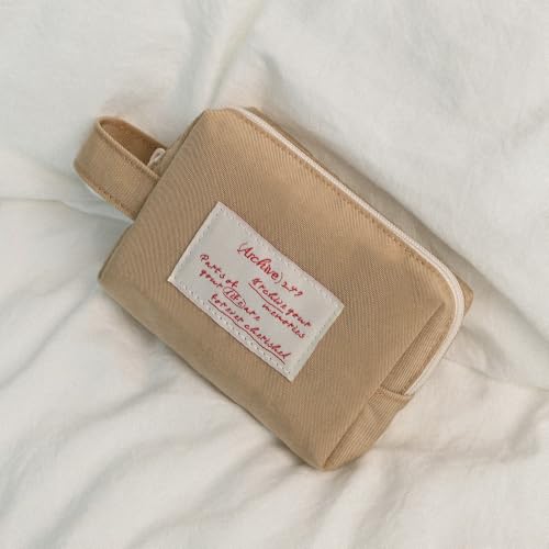 Image of Monolike Archive 247 Handy Pouch, Beige - Small Nylon Pouch, Portable Cosmetic & Toiletry Case, Tech Cable Organizer, Daily Storage Bag