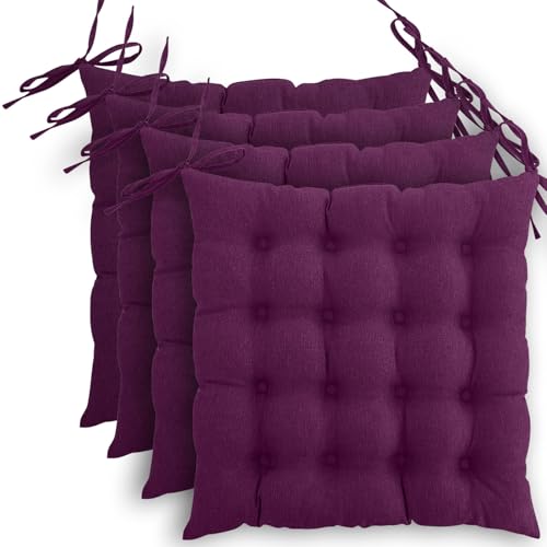 wometo 4er Set Sitzkissen Stuhl oekoTex 40x40 - Beere violett Sitzauflage Auflage Polster Stuhlkissen Sitzpolster mit Bändern wometo 4er Set Sitzkissen Stuhl oekoTex 40x40 - Beere violett Sitzauflage Auflage Polster Stuhlkissen Sitzpolster mit Bändern