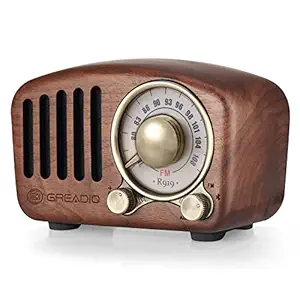 Greadio Vintage Walnut Wooden FM Radio with Old Fashioned Classic Style, Strong Bass Enhancement, Loud Sound, Bluetooth 4.2 Wireless Connection, TF Card and MP3 Player