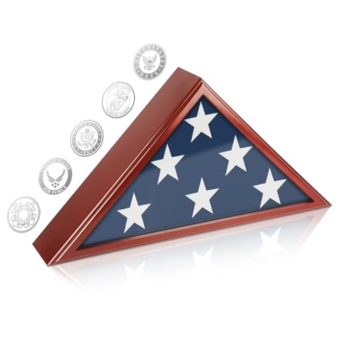 Flag Display Case for Burial Flag, 9.5x5' Folded Flag Case for Burial Flag, Wooden Flag Box Display...