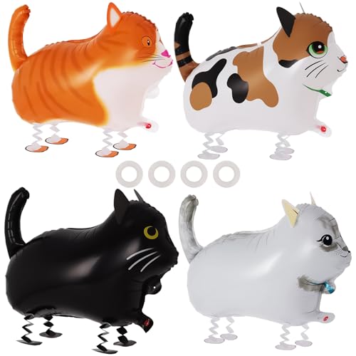 4 Pcs Walking Cat Balloons Cat Balloons Walking Animal Foil Mylar Balloon Farm Birthday Decorations for Cats Theme Party Supplies (Cat)