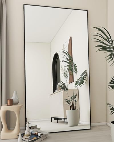 Koonmi Large Mirror Full Length 35"x78", Floor Body Mirror with Stand, Metal Frame Wall-Mounted Full Size Mirrors for Hanging Leaning or Standing, Black