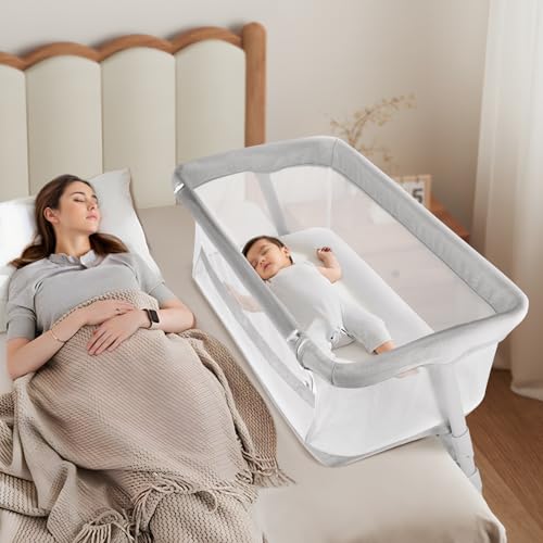 Cowiewie Bassinet Bedside Sleeper,Baby Bassinets Higher Place on Bed,5-Position Adjustment