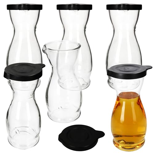 MamboCat Mia Misura Lot de 6 carafes à vin avec couvercle en plastique noir I 0,5 l Calibré I Carafe en verre avec bec verseur pour vin, eau, jus, lait, etc.