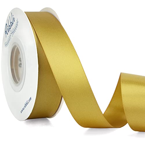 Ribbli Gold Double Faced Satin Ribbon 1 x Continuous 25 Yards Use for Bows Bouquet Gift Wrapping Wedding Decoration