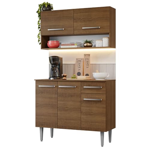 Catálogo de Cocina Integral para Parrilla al mejor precio. 41 Madesa Cocina Integral 105cm Emilly con Gabinete Superior y Inferior - Marrón