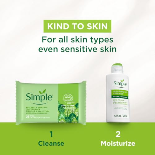 Image of SIMPLE Kind to Skin, Cleansing Facial Wipes, 25 Wipes, for Soft & Smooth Skin, with Pro-Vitamin B5, Vitamin E & Glycerin, no Harsh Chemicals, Alcohol-Free, Tested on Sensitive Skin