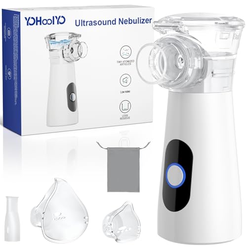 YOHOOLYO Aerosol Portatile Silenzioso 26dB, 2 Modalità, Ricarica USB-C con Funzione Autopulente, Include 2 Maschere e Boccaglio per Adulti e Bambini, Leggero, Ideale per Viaggi e Uso Domestico
