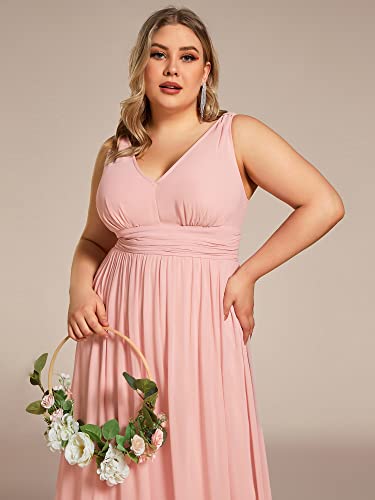 Image of Ever-Pretty V Neck Sleeveless Pleated Chiffon Maxi Plus Size Formal Dress for Women Bridesmaid Dresses 09016-DA