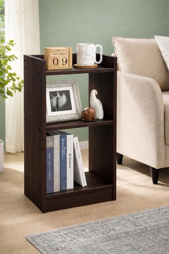 Image of Enigmatic Woodworks Wooden Open Bookshelf Multipurpose for Home Rack Showcase Organizer for Living Room I Study Room I 3-Tier I Finish-Suede DIY (Wenge) 33 * 24 * 61cm