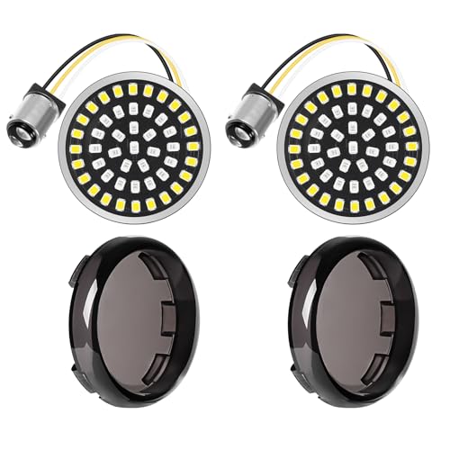 Image of Benlari 1157 LED Front Turn Signal Light 2 inch Bullet Smoke Lens Cover Kit Compatible with Harley Davidson Dyna Softail Touring Road King Electra Street Glide 1997-2024