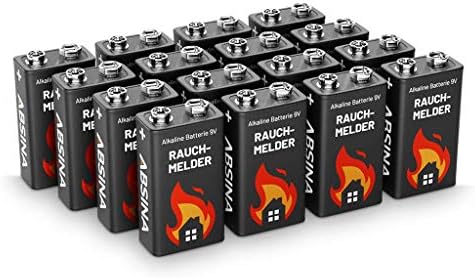 ABSINA 9V Blockbatterie Rauchmelder Alkaline - langlebig & auslaufsicher | 16er Pack 9V Batterie - 9 Volt Blockbatterie für Feuermelder, Bewegungsmelder & Rauchwarnmelder