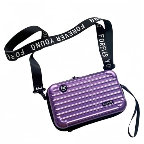 Mini Luggage Crossbody Bag - Stylish and Durable Hard Shell Travel Purse with Adjustable Forever Young Strap for Women - Purple