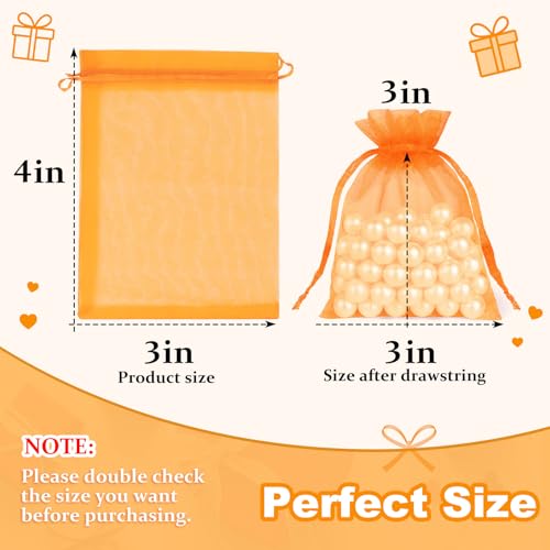 Image of Crweety 50 Pcs Orange Organza Bags 3x4 Inch, Small Gift Bags Bulk for Jewelry Candy Soap Makeup Sachet, Cute Mini Mesh Gift Bag Drawstring for Wedding Baby Shower Birthday Party Favors & Graduation