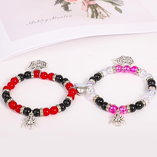 2pcs Spider Friendship Bracelet, Magnetic Matching Bracelets With Energy Stone Beads, Stretch Bracelets With Spider Charm For Couple, Halloween, Valentines, Christmas, Birthday Gifts4