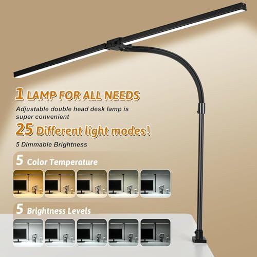 Image of Aluminium WIAONE Architect Desk Lamp with Atmosphere Lighting, Led Desk Light with Base,24W Bright Auto Dimming with Rotatable Swing Arm for Workbench Computer