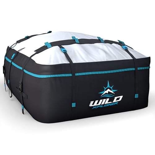 Wild Xplorer Rooftop Cargo Carrier - 19 Cubic Feet (XL), Waterproof Soft Shell Car Roof Cargo Carrier, Heavy Duty Car Top Luggage Cargo Bag with Patented Door Hooks and Non-Slip Mat