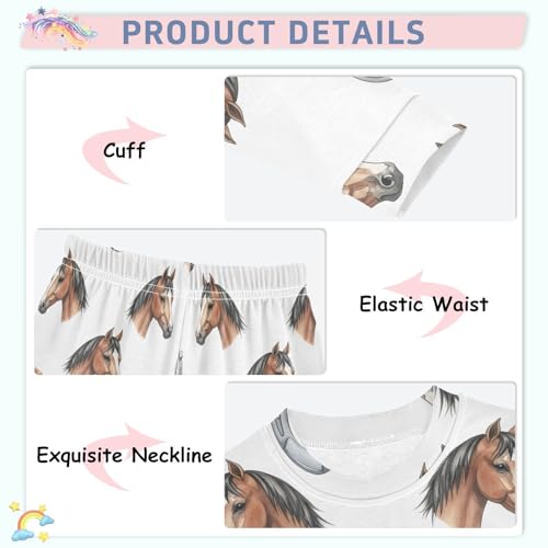 Pajama Sets Long Sleeve Horse Heads and Horseshoes Pattern Soft Comfy Sleepwear 2 Piece PJS 3-8T4