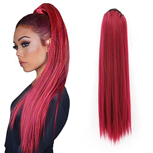 MEIRIYFA Extensions de Queue de Cheval Longue Droit Ponytail Extensions Synthétique Cheveux Cordon Queue de Cheval Postiches 63 cm - Rouge