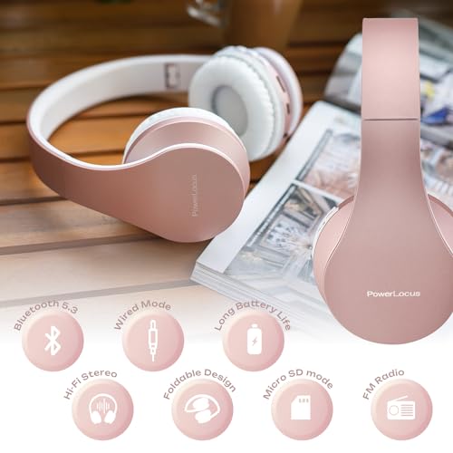 PowerLocus Wireless Bluetooth Over-Ear Stereo Foldable Headphones, Wired Headsets Noise Cancelling with Built-in Microphone for iPhone, Samsung, LG, iPad (Rose Gold) - Image 6