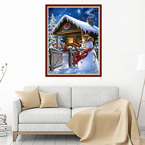 Funchey Stamped Cross Stitch Kits Beginners Full Range Of Embroidery Starter Kits For Adults Printed Cross Stitching Diy Needlepoint Kit 11Ct- (Christmas Snowman Cabin 15.7×19.7 Inch) #TOP1