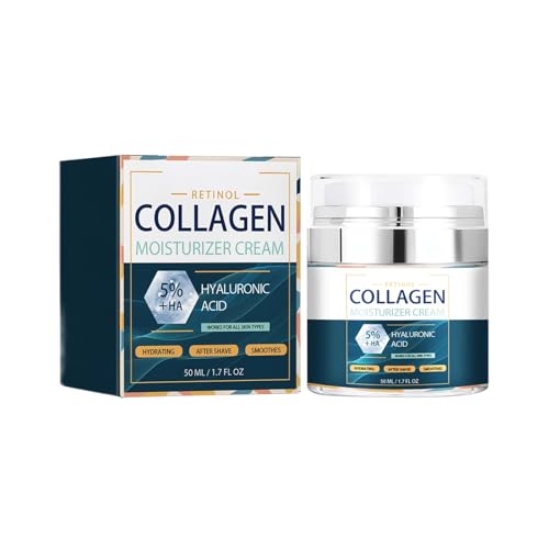 Crema Hidratante Hombres 50ml, Tratamiento Antiedad Masculino, con Colágeno, Retinol y Ácido Hialurónico, Reduce las Líneas Finas, Tensa la Piel del Rostro y Cuello, Apta para Todo Tipo de Piel