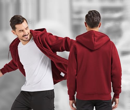 Image of V VALANCH Men Hoodies Zip Up Sherpa Lined Sweatshirts Heavyweight Thick Warm Fleece Winter Jacket