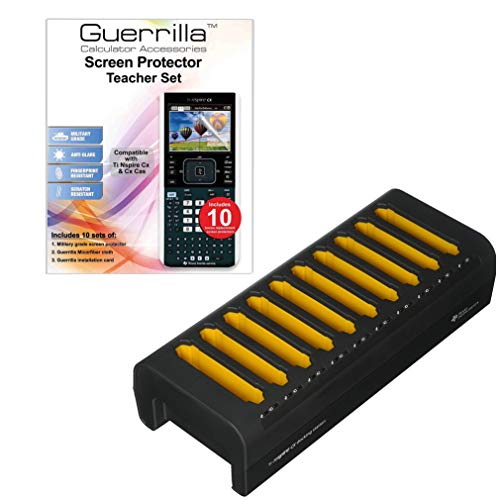 Texas Instruments Docking Station + Guerrilla 10 Pack of Screen Protectors, for TI-Nspire CX || & TI-Nspire CX CAS || Calculators