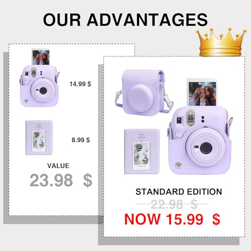 Funda para cámara Fujifilm Instax Mini 12, cuero PU lila miniatura 3