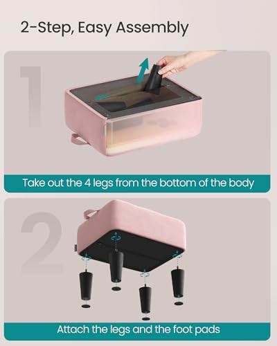 Image of SONGMICS Foot Stool with Legs, Small Footstool Ottoman, Velvet Seat with Thick Cushion, for Living Room, Bedroom, Entryway, 330 lb Weight Capacity, Jelly Pink ULOM501R01