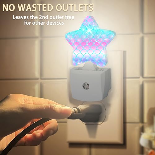 Image of Kawaii Fish Scale Night Light,Dusk to Dawn Smart Sensor Nightlight for Bedroom Bathroom Kitchen Hallway Stairs Hallway,Plug-in,Energy Efficient Decor Desk Lamp Gifts