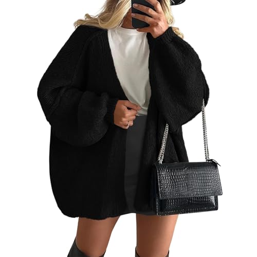 Womens Oversized Cardigan Sweaters Fashion 2025 Fall Long Lantern Sleeve Knit Open Front Lightweight Sweater2