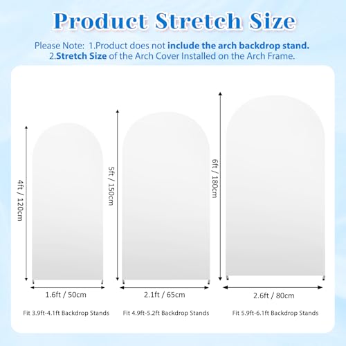 MEKOTRIN 3-Piece Arch Backdrop Cover, Stretchy Spandex Wedding Arch Covers 4FT, 5FT, 6FT for Round Chiara Arch Stand, White Arch Cover for Photo Background Happy Birthday Party Banquet Ceremony Decor by MEKOTRIN - Used condition - Image 3