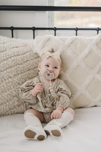 Image of Silicone Pacifier Clip - Metal-Free, Rust-Free, 100% Food-Grade Silicone and Natural Beech Wood, Secure Pacifier Holder for Babies - Cloud - Mila & Lulu
