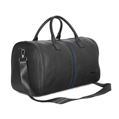 Image of Kenneth Cole Unisex Travel 30L Duffle Bag | Durable PU Vegan Leather | Detachable Adjustable Strap & Sturdy Stitching | Spacious & Stylish Travel, Gym, Weekend Bag for Men & Women | Black