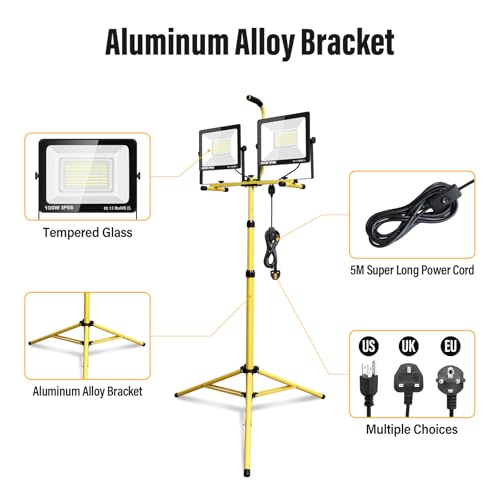 Foco LED de 200W con trípode RIGIDON 20000lm luz de trabajo 6000K 5