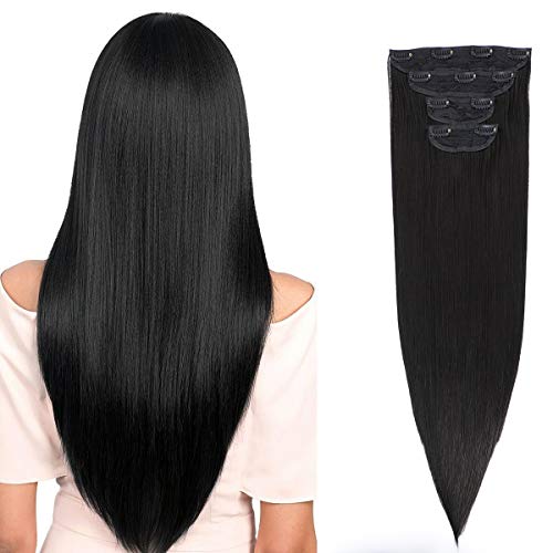4 PCS 20" Straight Long Set Thick Clip in on Hair Extensions for Women (20 INCH, 1B)
