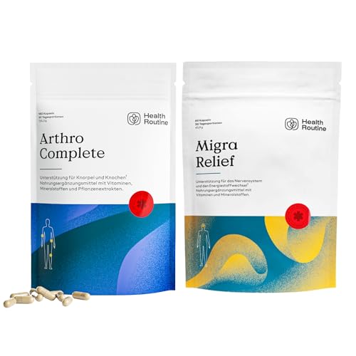 Health Routine® Vital-Kombi: Arthro Complete Gelenk-Komplex & Migra Relief Magnesium-Komplex – Unterstützung für Gelenke, Knorpel & Nervensystem – Mit Glucosamin, MSM, Q10 & B-Vitaminen – Made in Germ