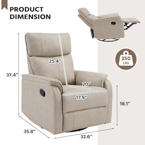 Image of HAOMARKETS Swivel Rocker Recliner Chair Set of 2, Manual Faux Leather Glider Rocking Recliners for Adults, 360 Swivel Nursery Reclining Sofa with Padded Backrest for Living Room, Beige